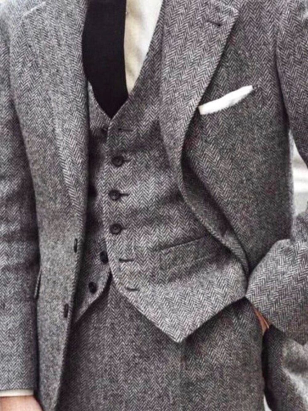 Men’s 46R 3 Piece Tweed Suit Gray Herringbone Windowpane NWT